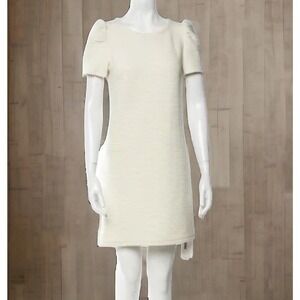 STS Sail‎ To Sable Puff Sleeve Mini Sheath Knit Dress Women Large Cream Ribbed